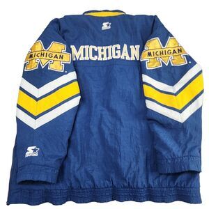 Michigan Wolverines Starter Jacket Mens 2XL Blue Vintage Football Coat‎ 90s Xxl